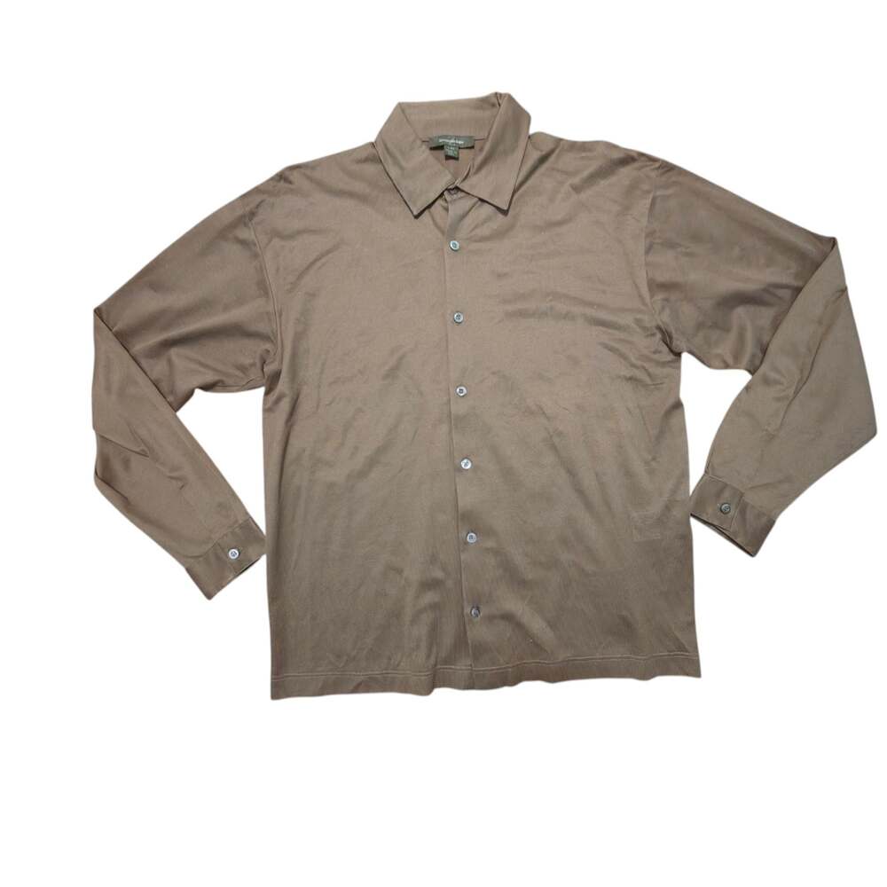 Ermenegildo Zegna Men’s Textured Cotton Polo Shirt Khaki Brown Size 52 L Button